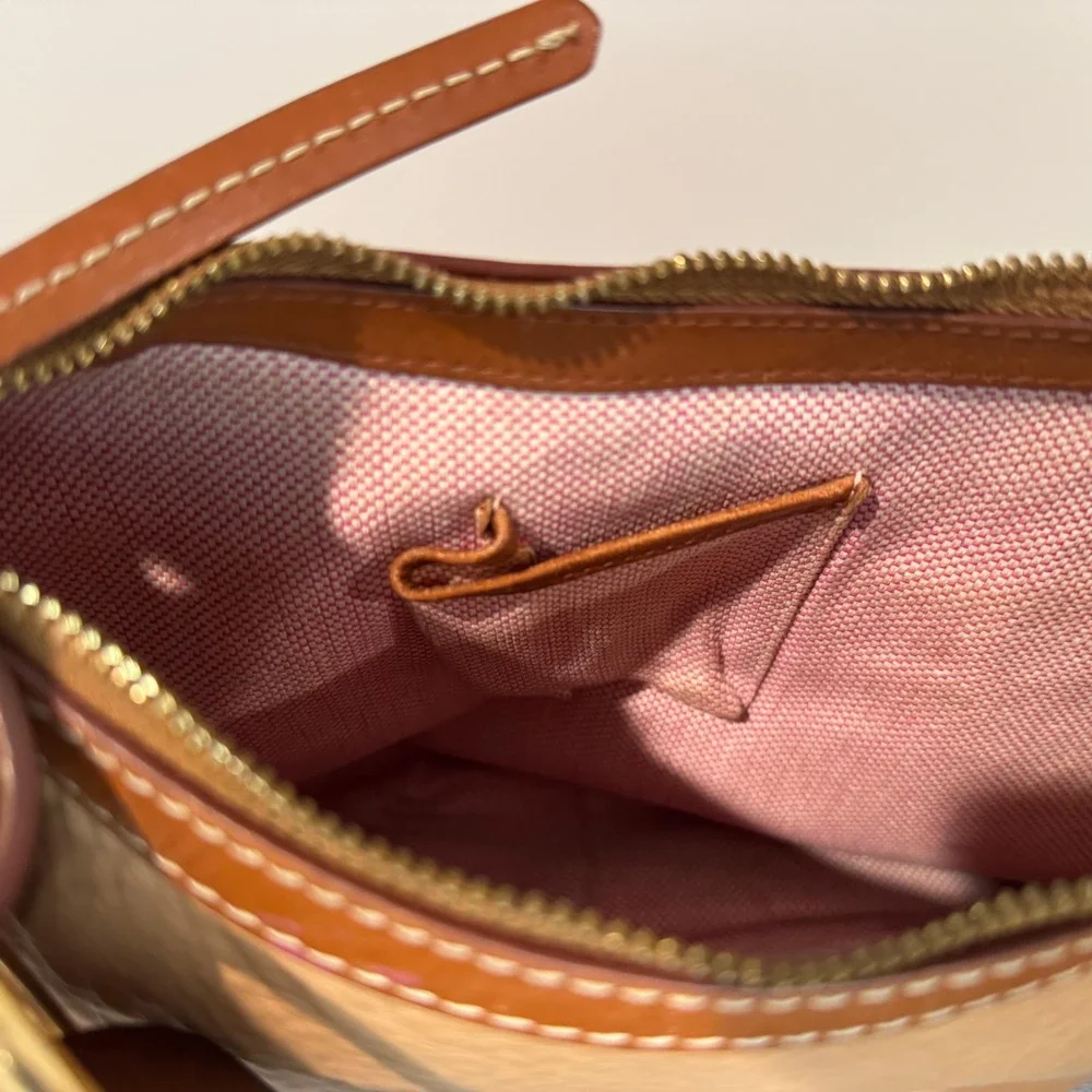 Dooney & Bourke Hobo Bag Tan Brown Medium Circle Purse Pebble Leather Y2K Rare